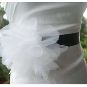  Black bridal sash with big diamond white wedding flower 