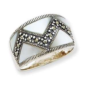  Sterling Silver Marcasite & Mother of Pearl Ring: Jewelry