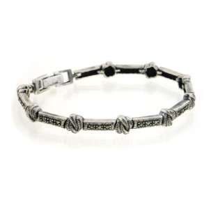    Braided Bar and Knot Marcasite Sterling Silver Bracelet: Jewelry