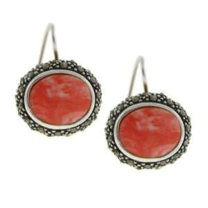    Sterling Silver Marcasite Dyed Shell Oval Earrings Jewelry