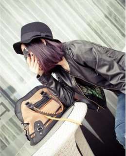 2011 Autumn   Brown Velvet & Black PU Leather Handbag Shoulder Bag 