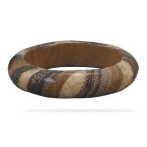  15mm Domed Wood and Bark With Wrap Design Bangle Bracelet 