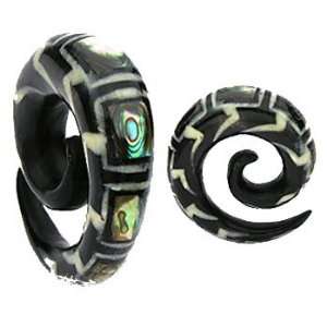  buffalo horn taper with abalone inlay, 2,sold individually: Jewelry