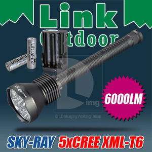 SKY RAY 5xCREE XML T6 LED 6000LM SOS light Five modes+3800mAh 