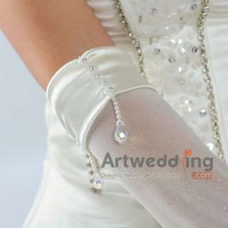 Tulle Fingerless Elbow Wedding Gloves with Beading (ST110051)