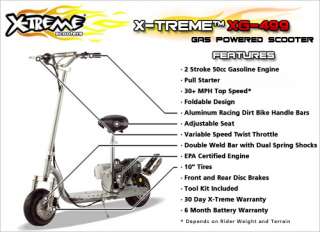 Treme XG 499 Fast 50cc Gas Chrome Scooter, Folds, Shocks, 30 mph 