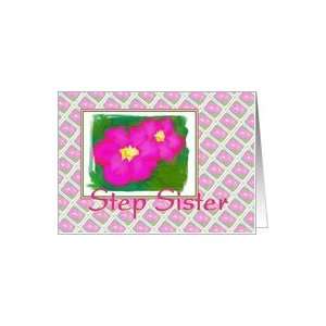  Blank Note Card For Step Sister Pink Painted Flowers Art 