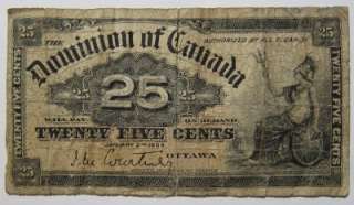 1900 issue SHINPLASTER series 25 CENTS OTTAWA DOMINION CANADA Bank 