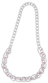 New 24 Silver Tone Pink Big Chunky Chain Link Necklace  