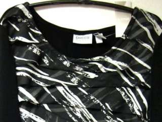 CHICOS TRAVELERS PAINT BRUSHED CHIFFON FRONT TOP BLK/ECRU SIZE 2= 12 