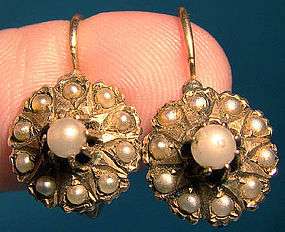 Great 14K PEARLS VICTORIAN EARRINGS c1880 90  