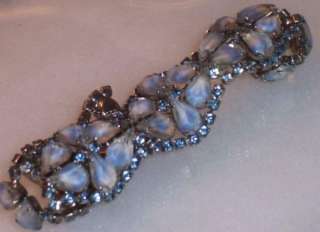 Sgnd Kramer Blue Opalescent Givre Rhinestone Bracelet  