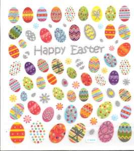 Cute Easter egg stickers w/ silver glitter accents  
