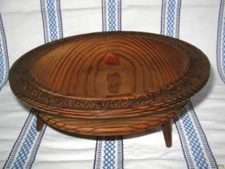 Antique Carved Wooden Bowl Plate w Legs  