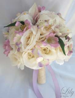 17pcs Wedding Bridal Bride Bouquet Flowers Decorations Package IVORY 