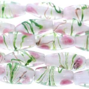 Lampwork Glass  Clear/Pink/White : Melon Plain   19mm Height, 9mm 