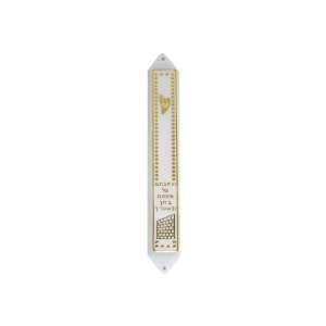  Plastic Mezuzah in Gold and White (Large) 