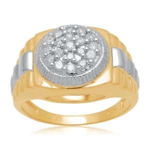  Mens 18k Gold Plated Sterling Silver Round Watch Diamond Ring 