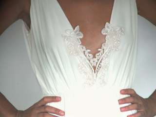 Handmade Designer Custom Deep V Neck White Ballroom Formal Gown 