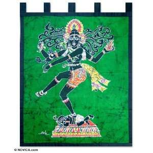   Batik wall hanging, Natraj, Shivas Dance on Green