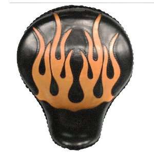   Rosa Harley Chopper Bobber Black Leather Tan Flame Inlay Solo Seat Kit