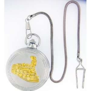   Gold tone Train 40mm Pocket Watch with 12 Curb Chain and Belt Clip