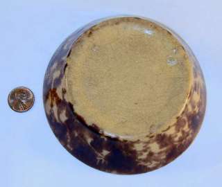 Antique Glazed Mottled Small Stoneware Bowl Bennington  