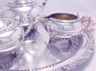 Ornate Heavy WILCOX Silver Tea Service w Matching Tray Excellent 