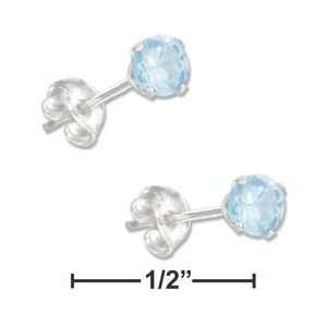   4mm March Light Blue Cubic Zirconia Post Earrings 