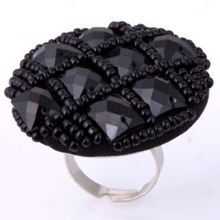 fashion square round black resin bead inlay chunky handcrafted Vintage 