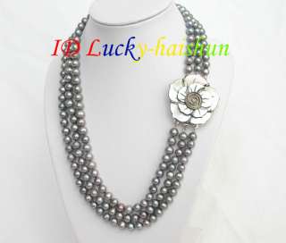 Genuine 3row Gray freshwater pearls necklace  