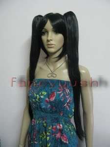 Cosplay Wig two Clip On Black Straight Ponytails 70cm  