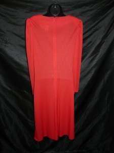  70s Red Sequin Disco Dress M 12 Draped Side Slit Long Sleeves Party 