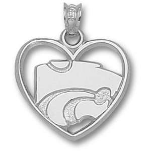 Kansas State University Powercat Heart Pendant (Silver 