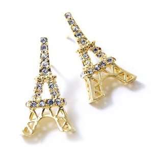  Goldtone Rhinestone Eiffel Tower Post Earrings Fashion 