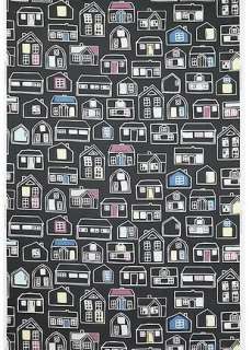 Houses on Black   IKEA Britten Hus Cotton Fabric  