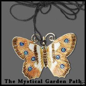 Gold Brown White Butterfly Cloisonne Pendant 46x35mm  