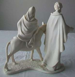 White Resin Mary Joseph Jesus Donkey Christmas Nativity Flight To 