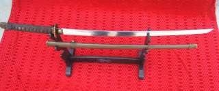 WWII Japanese Military Army Officer Sword Sharp Blade w/ Wood Stand 