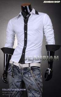   Designer Casual Slim Dress Shirts Line Stylish Tops Black/White 8306