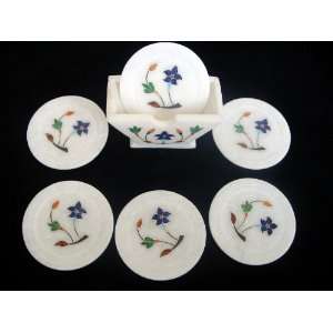 Hand Crafted White Marble Coaster Set   02:  Kitchen 