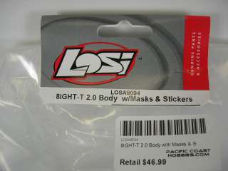 Team Losi 8IGHT T 2.0 Body w Masks & Stickers LOSA8094  