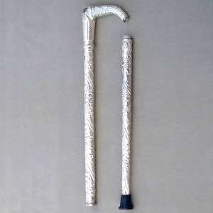 Silver plated on brass strong walking stick cane, 90cm  