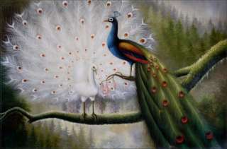   Hand Painted Oil Painting Peacocks on Tree Top 36x24  