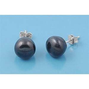   Earrings with Stone   Genuine Freshwater Black Pearl   Height 10 mm
