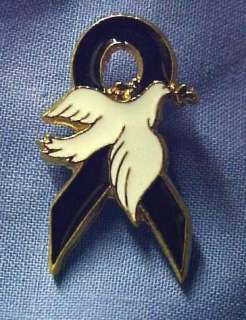 Black Ribbon White Dove Mourning Funeral Memory Pin New  