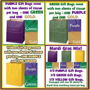 Purple Green & Yellow MARDI GRAS Kraft Paper Gift Handle Bags w/ COLOR 