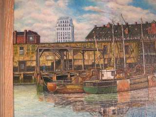 Boston, Massachusetts T Wharf, original painting signed Marino, 1940 