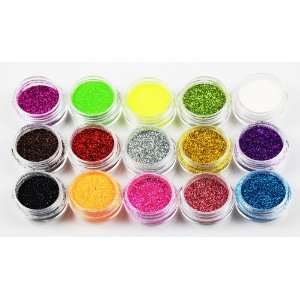    BK 15 Colors Boxed Glitter Powder Nail Art Tip Decoration: Beauty
