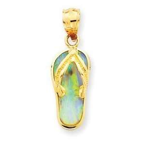  14k Gold Sandal w/Created Opal Inlay Pendant Jewelry